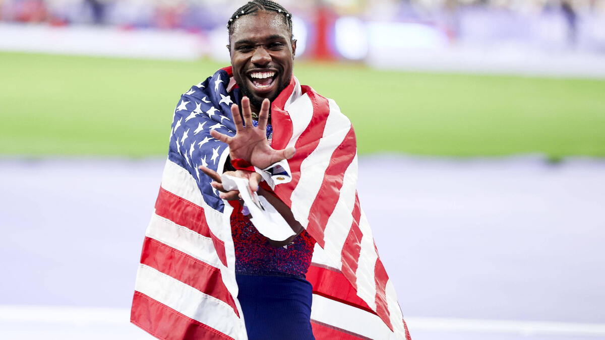 Noah Lyles feierte seinen Sieg über die 100 m