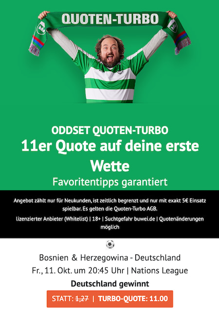 ODDSET-Quotenboost für Neukunden auf Sieg Deutschland am 11.10.24